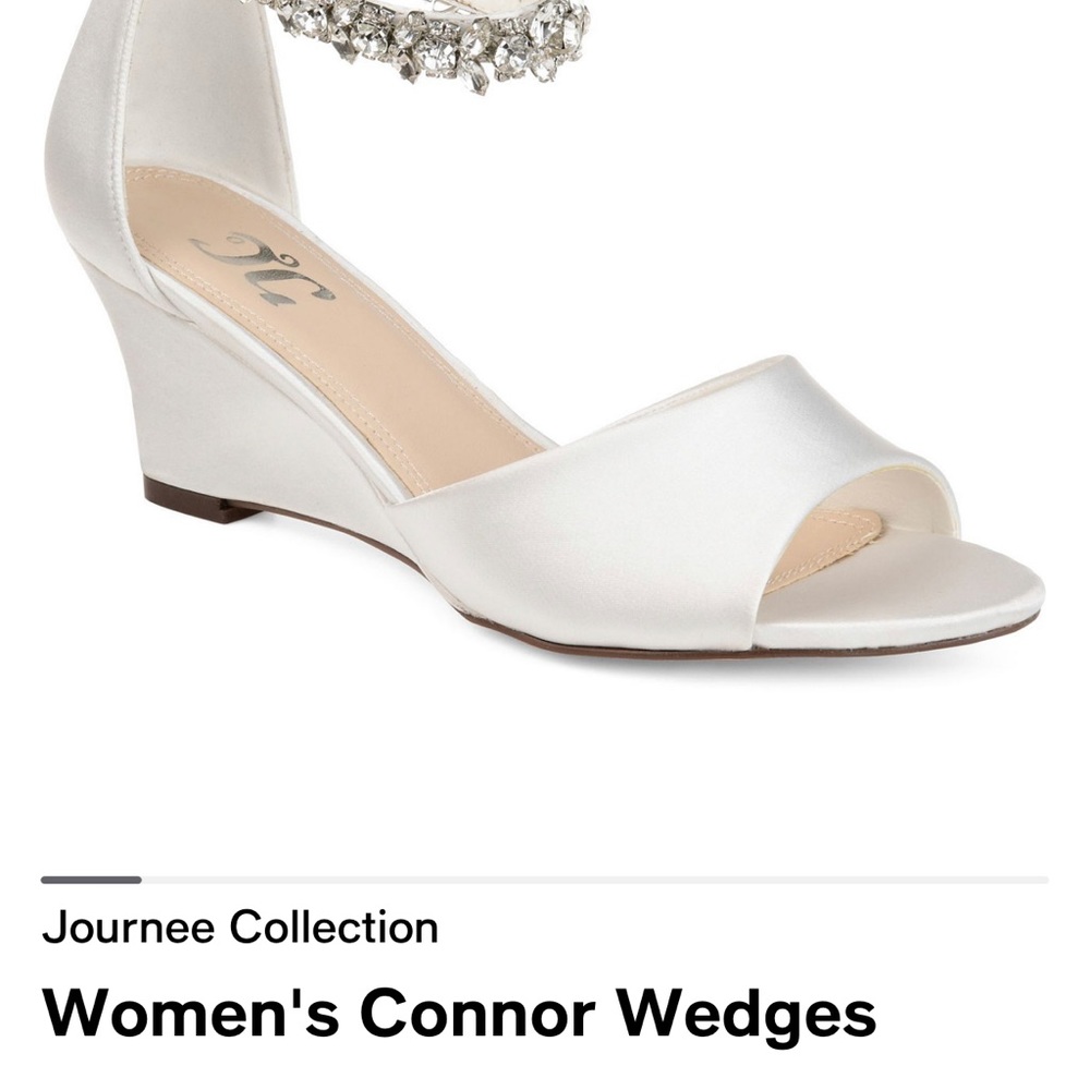 Gorgeous Journee satin wedges in creme and white, size 8.5. New in box.